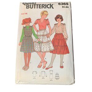 Vintage Butterick 6365 Sewing Pattern Girls Top Skirt Jumper Size 14